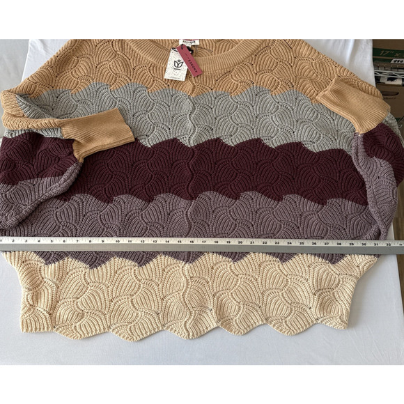 Andree By Unit NWT Women’s 1X Boho Scallop Knit Stripe Dolman Oversized Sweater - Picture 6 of 8